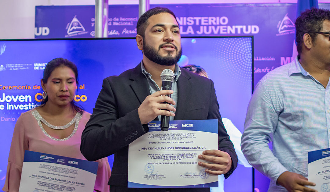 El MSc. Kevin Rodríguez obtiene reconocimiento en el Premio Anual al Joven Científico e Investigador
